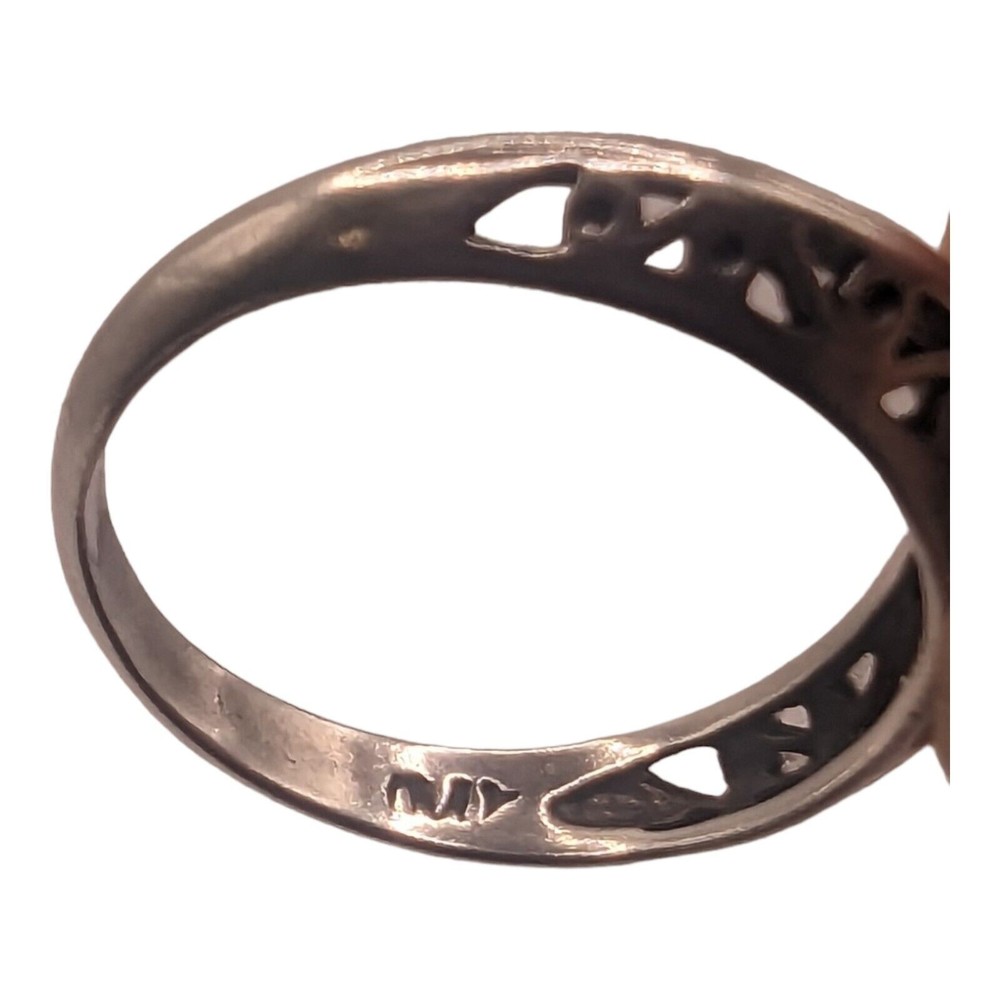 Art Deco Style Sterling Silver  Cubic Zirconia Solitaire Filigree Ring Size 6.75 - Picture 2 of 11